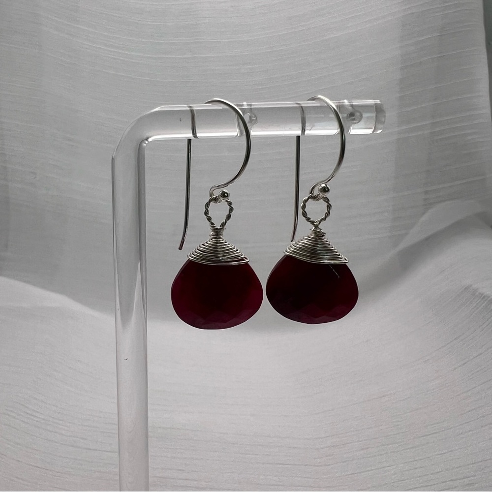 Hk1216 S925 Ruby Dangle Earrings - image 3